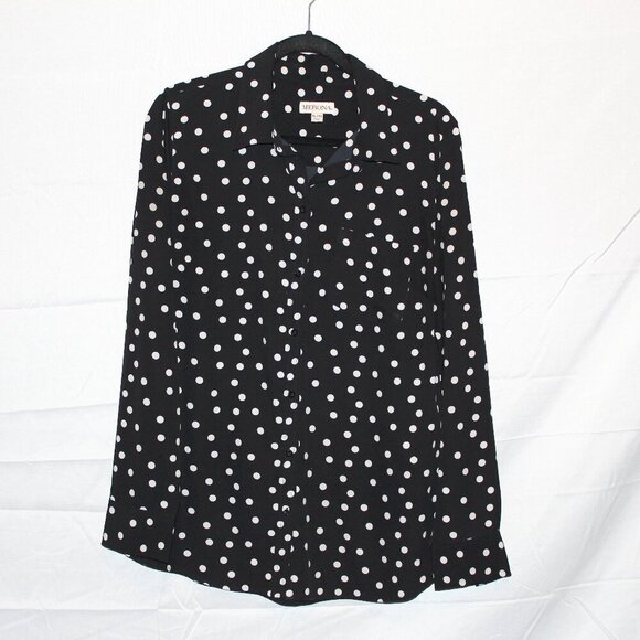 Merona, Blouse, XL, Black & White Polka Dot Print, Button Front, Collared - Picture 1 of 4